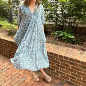 New Boutique Dolma Skye Cotton Midi Dress in Teal size large